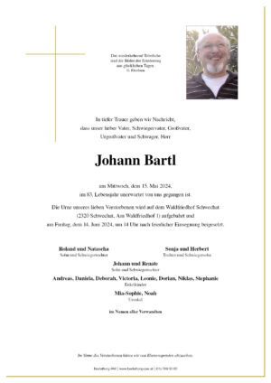 Traueranzeige von Johann Bartl