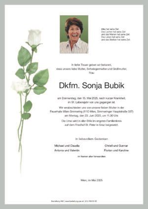 Traueranzeige von Dkfm. Sonja Bubik