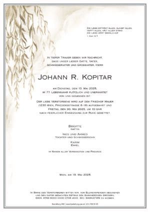 Traueranzeige von Johann Kopitar