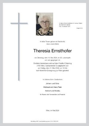 Traueranzeige von Theresia Ernsthofer