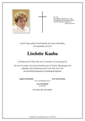 Traueranzeige von Liselotte Kauba
