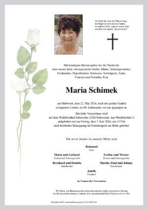 Traueranzeige von Maria Schimek