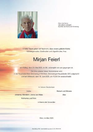 Traueranzeige von Mirjan Feierl