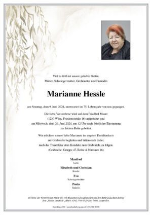 Traueranzeige von Marianne Hessle