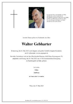 Traueranzeige von Walter Gebharter