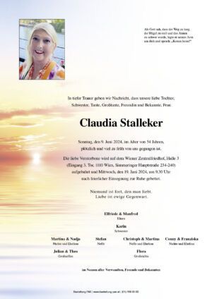 Traueranzeige von Claudia Stalleker