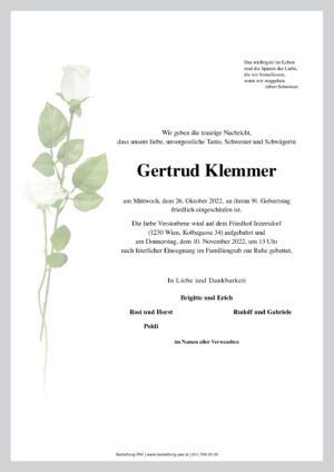 Traueranzeige von Gertrud Klemmer