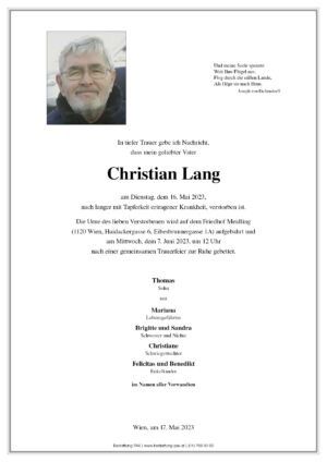 Traueranzeige von Christian Lang