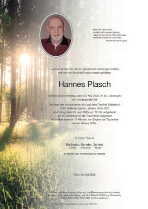 Traueranzeige von Hannes Plasch