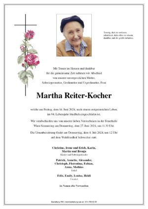 Traueranzeige von Martha Reiter-Kocher