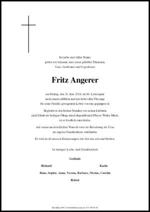 Traueranzeige von Fritz Angerer