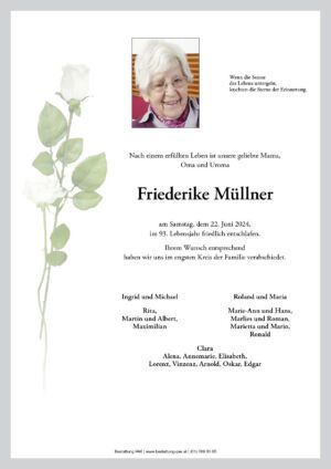 Traueranzeige von Friederike Müllner