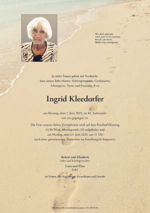Traueranzeige von Ingrid Kleedorfer
