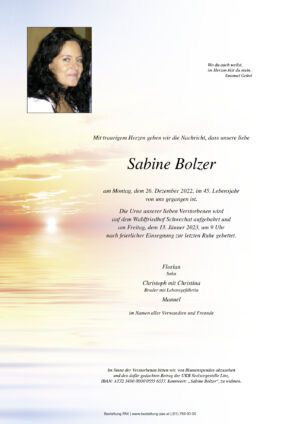 Traueranzeige von Sabine Bolzer
