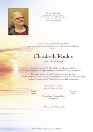 Traueranzeige von Elisabeth Paulus