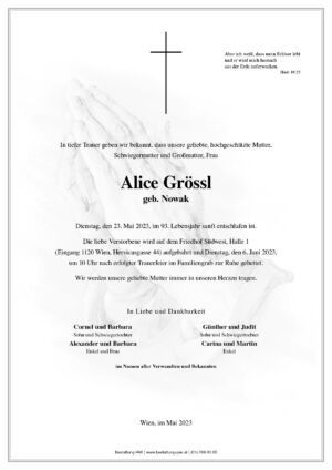 Traueranzeige von Alice Grössl