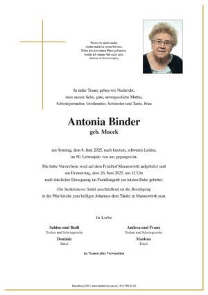 Traueranzeige von Antonia Binder