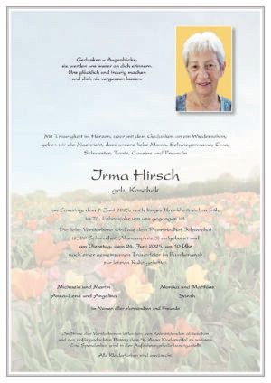 Traueranzeige von Irma Hirsch