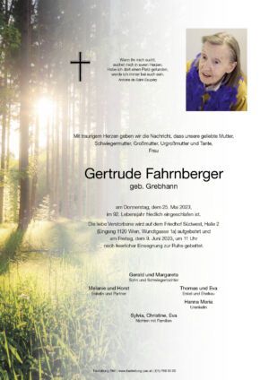 Traueranzeige von Gertrude Fahrnberger