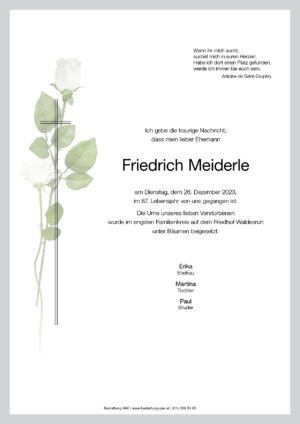 Traueranzeige von Friedrich Meiderle