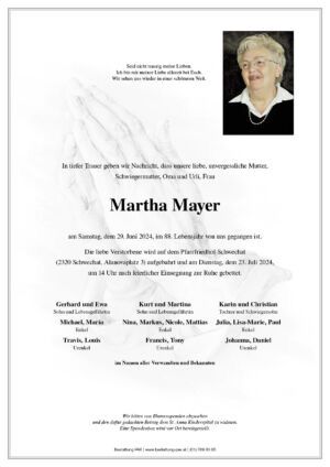 Traueranzeige von Martha Mayer