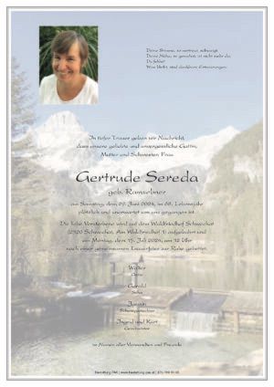 Traueranzeige von Gertrude Sereda
