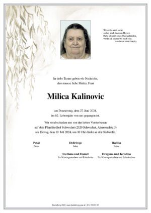 Traueranzeige von Milica Kalinovic