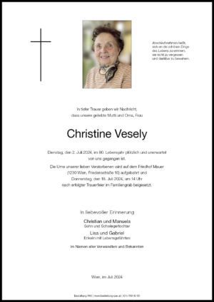 Traueranzeige von Christine Vesely