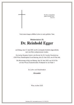 Traueranzeige von Dr. Reinhold Egger