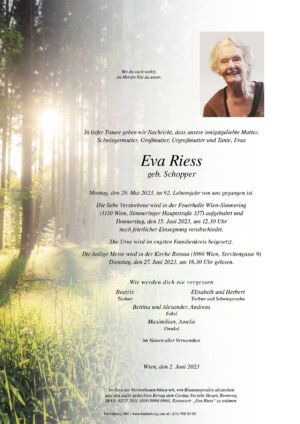 Traueranzeige von Eva Riess