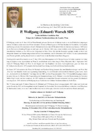 Traueranzeige von P. Wolfgang (Eduard) Worsch SDS