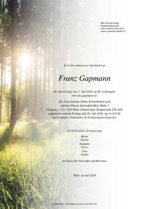Traueranzeige von Franz Gapmann