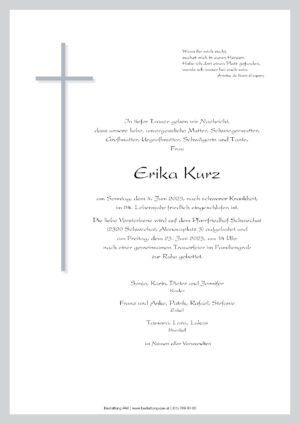 Traueranzeige von Erika Kurz