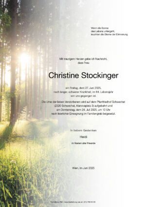 Traueranzeige von Christine Stockinger