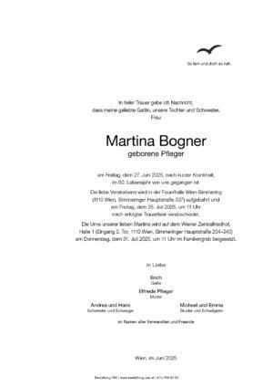 Traueranzeige von Martina Bogner