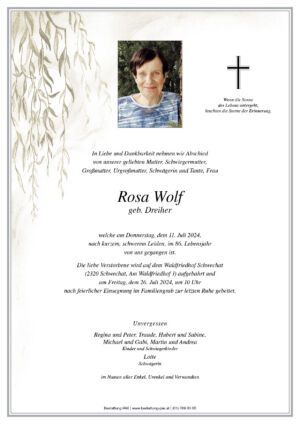 Traueranzeige von Rosa Wolf