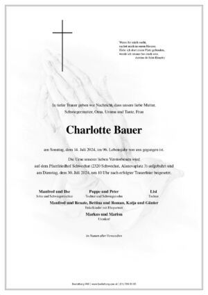 Traueranzeige von Charlotte Bauer