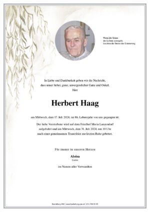 Traueranzeige von Herbert Haag