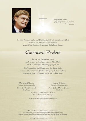Traueranzeige von Gerhard Probst