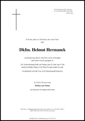 Traueranzeige von Dkfm. Helmut Hermanek