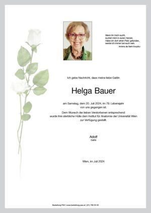 Traueranzeige von Helga Bauer