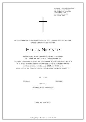 Traueranzeige von Helga Niesner