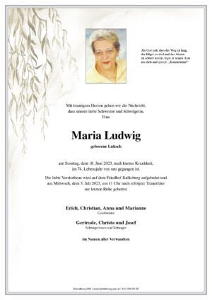 Traueranzeige von Maria Ludwig