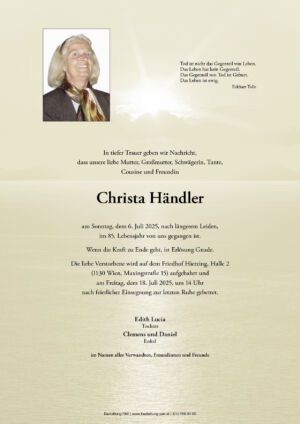 Traueranzeige von Christa Händler