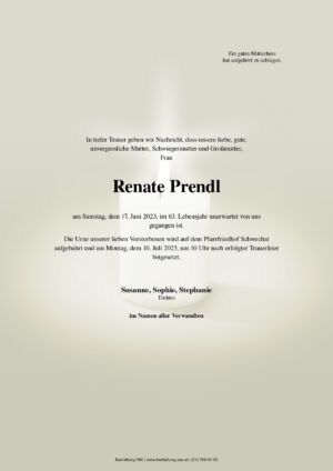 Traueranzeige von Renate Prendl
