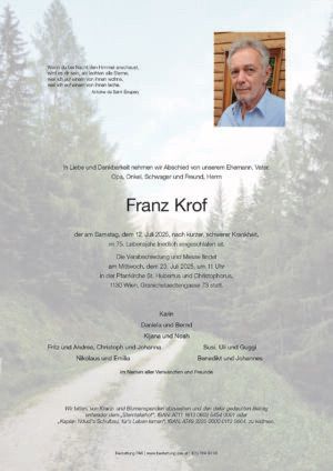 Traueranzeige von Franz Krof
