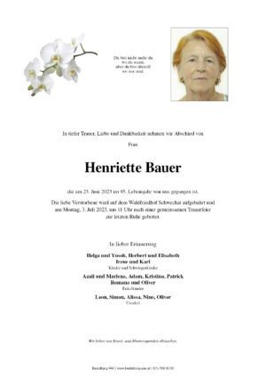Traueranzeige von Henriette Bauer