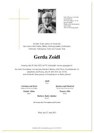 Traueranzeige von Gerda Zoidl