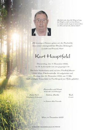 Traueranzeige von Kurt Hauptfeld