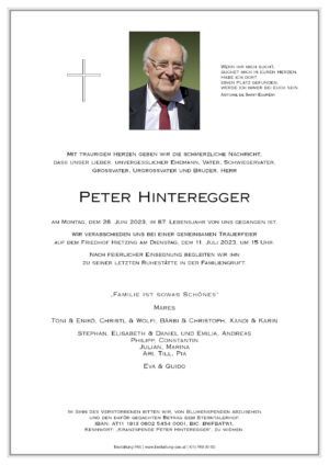 Traueranzeige von Peter Hinteregger